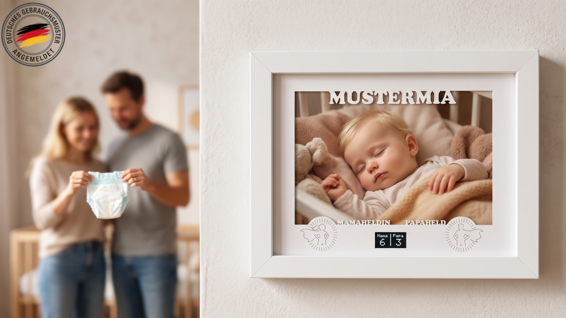 WINDELHERO an der Wand – humorvolles Geschenk zur Geburt als dekoratives Erinnerungsstück